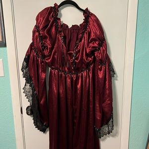 Renaissance costume! Gorgeous burgundy satin and black lace dress w/ under skirt